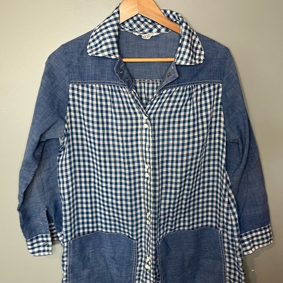Models Coat x Vintage Blue Gingham Button Down House Dress - Picture 4 of 10